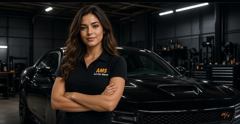 LA Car Alarm team member with Dodge Challenger